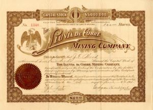 Lluvia De Cobre Mining Co. - Stock Certificate