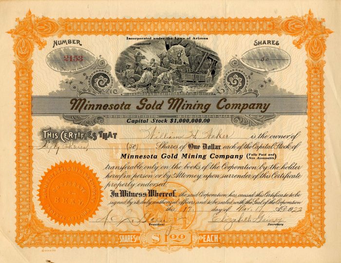 Minnesota Gold Mining Co. - Stock Certificate
