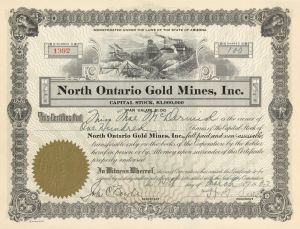 North Ontario Gold Mines, Inc. - Stock Certificate