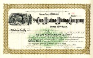 Oro Maximo Mining Co. - Stock Certificate
