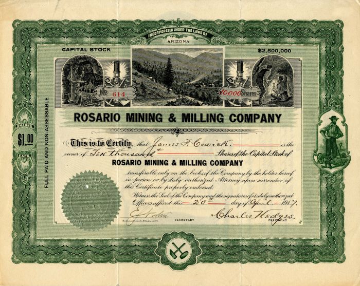 Rosario Mining and Milling Co. - Stock Certificate