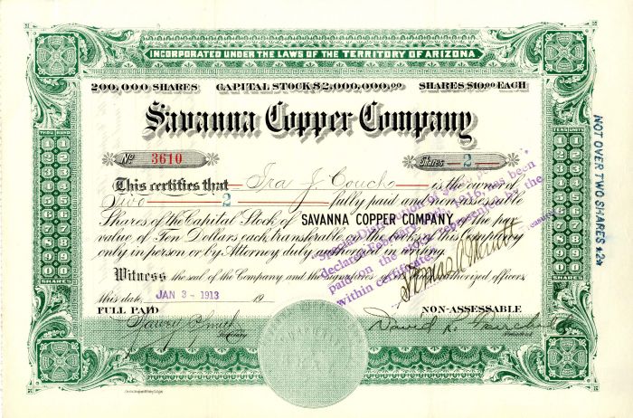 Savanna Copper Co. - Stock Certificate