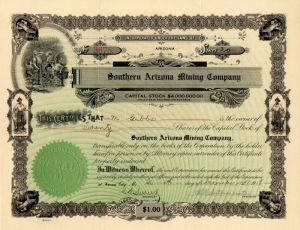 Southern Arizona Mining Co. - Stock Certificate