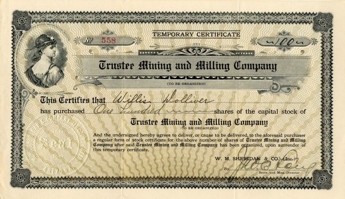 Trustee Mining and Milling Co. - Stock Certificate