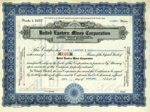 United Eastern Mines Corporation - Stock Certificate