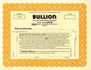Bullion Gold and Silver Mining Co. - Stock Certificate