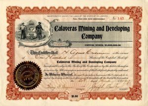 Calaveras Mining and Developing Co. - Stock Certificate