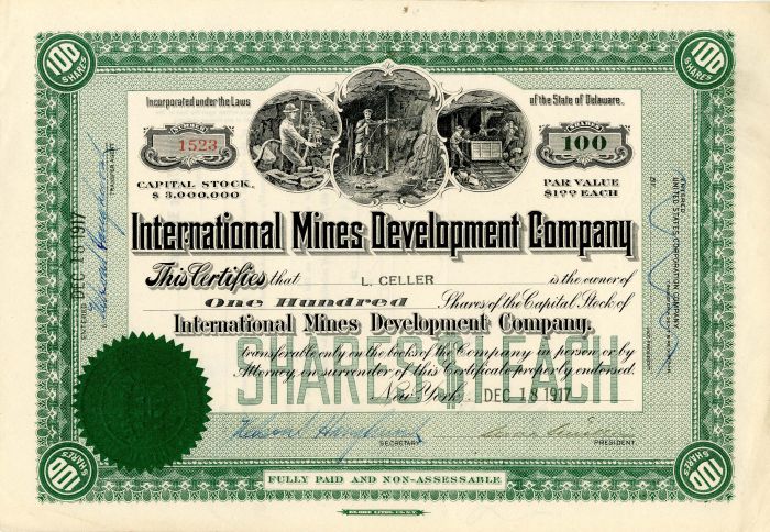 International Mines Development Co. - Stock Certificate