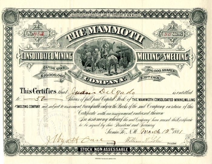 Mammoth Consolidated Mining, Milling and Smelting Co. - Stock Certificate