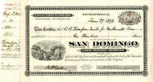 San Domingo Gold Mining Co. - Stock Certificate