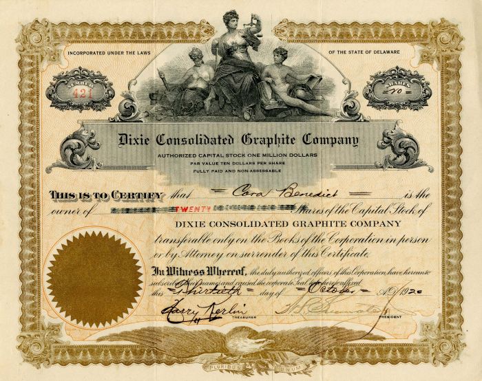 Dixie Consolidated Graphite Co. - Stock Certificate