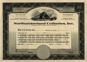 Northumberland Collieries, Inc. - Stock Certificate