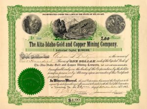 Alta-Idaho Gold and Copper Mining Co. - Stock Certificate