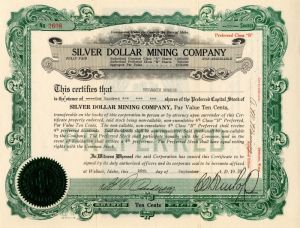 Silver Dollar Mining Co. - Stock Certificate