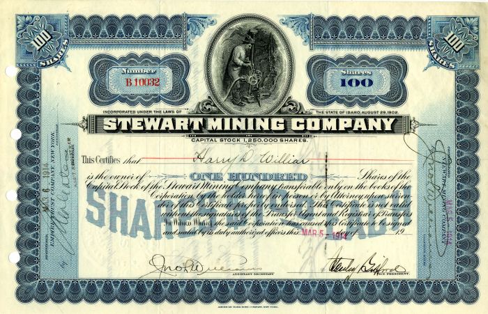 Stewart Mining Co. - Stock Certificate