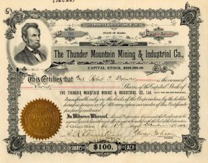 Thunder Mountain Mining and Industrial Co. - Stock Certificate