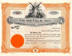 Tri Metals, Inc. - Stock Certificate