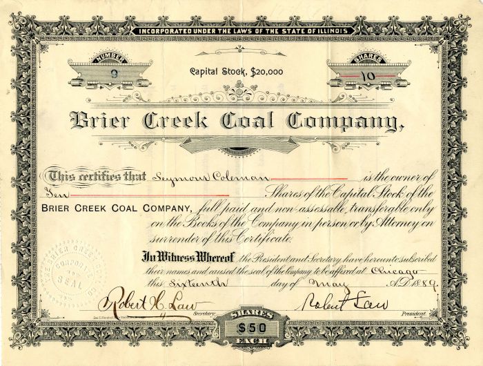 Brier Creek Coal Co. - Stock Certificate