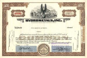 Hydrometals, Inc. - Stock Certificate