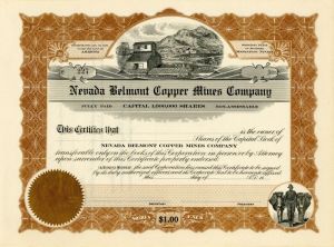 Nevada Belmont Copper Mines Co. - Unissued Mining Stock Certificate - Manhattan, Neveda