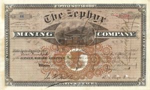 Zephyr Mining Co. - 1881 dated Colorado Mining Stock Certificate - Beautiful Brown Underprint