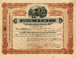 United States Mining and Smelting Co. - Stock Certificate