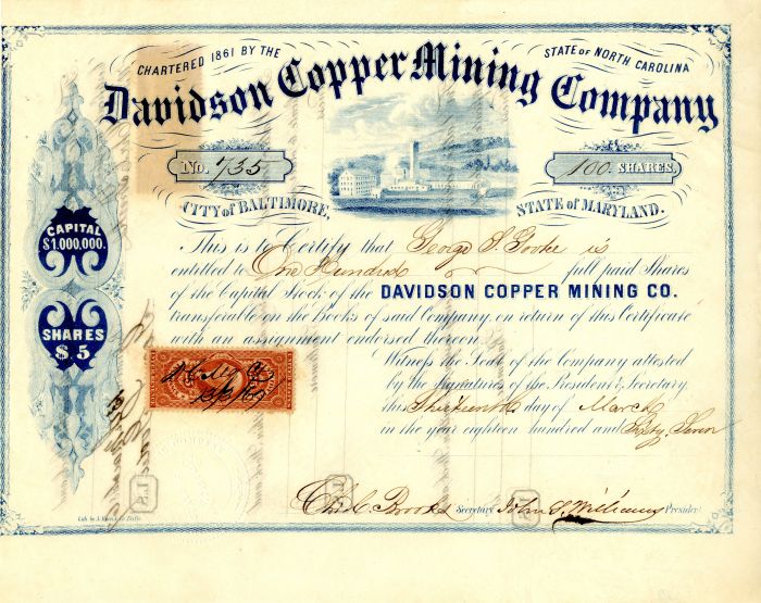 Davidson Copper Mining Co. - Stock Certificate