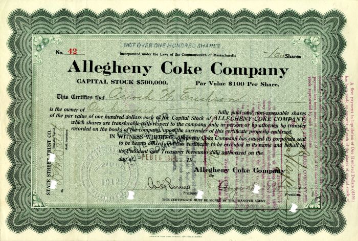 Allegheny Coke Co. - Stock Certificate