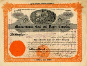 Massachusetts Coal and Power Co. - Utility Stock Certificate