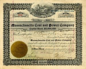 Massachusetts Coal and Power Co. - Utility Stock Certificate