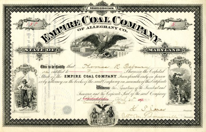 Empire Coal Co. of Alleghany Co. - Stock Certificate