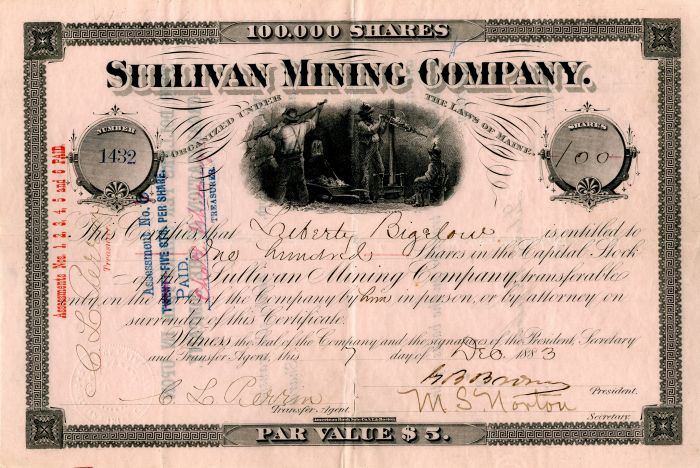 Sullivan Mining Co. - Stock Certificate