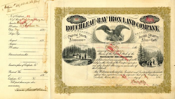 Rouchleau-Ray Iron Land Co. - Stock Certificate