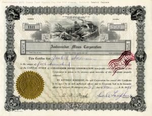 Ambassador Mines Corporation - 1948 dated Mining Stock Certificate