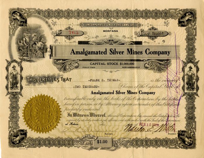 Amalgamated Silver Mines Co. - Stock Certificate