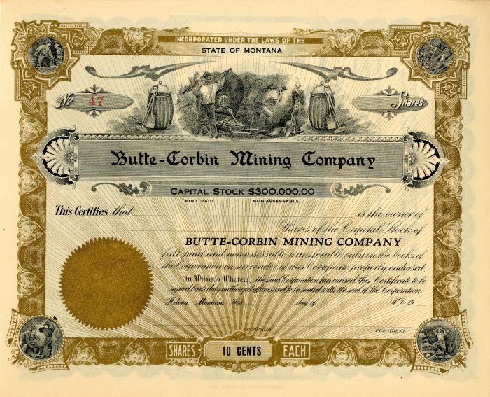 Butte-Corbin Mining Co. - Stock Certificate