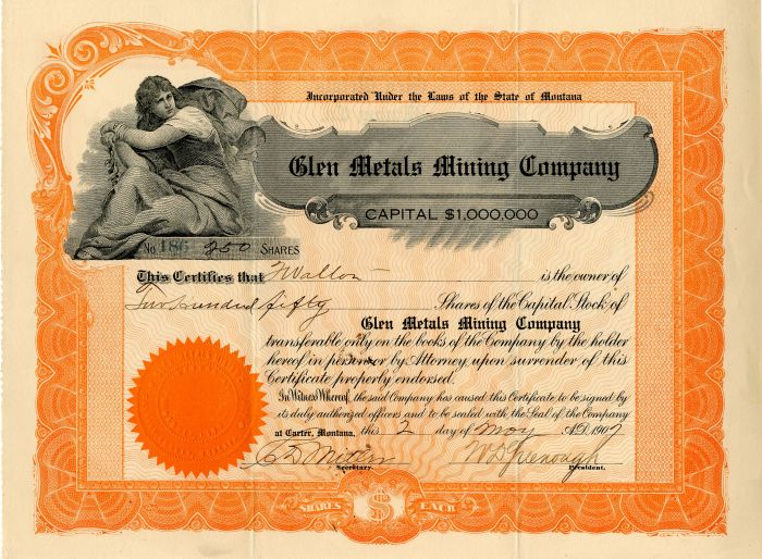 Glen Metals Mining Co. - Stock Certificate