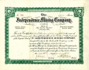 Independence Mining Co. - Stock Certificate