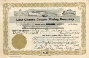 Last Chance Copper Mining Co. - Stock Certificate