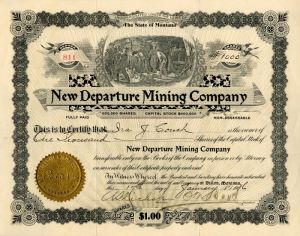 New Departure Mining Co. - Stock Certificate
