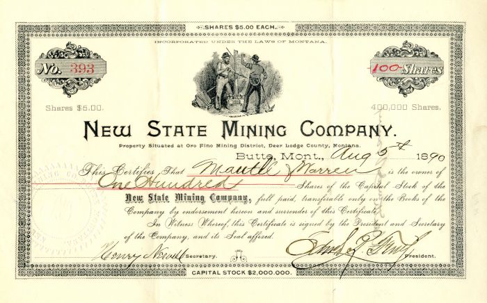 New State Mining Co. - Stock Certificate