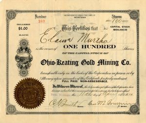 Ohio=Keating Gold Mining Co. - Stock Certificate