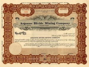 Argonne Divide Mining Co. - Stock Certificate