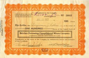 Belcher Extension Consolidated Mines Co. - Stock Certificate