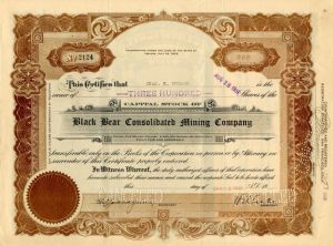 Black Bear Consolidated Mining Co. - Stock Certificate