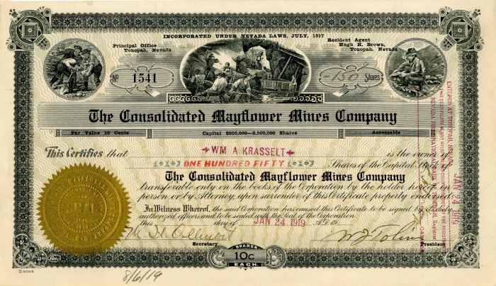 Consolidated Mayflower Mines Co. - Stock Certificate
