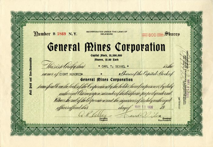 General Mines Corporation - Stock Certificate