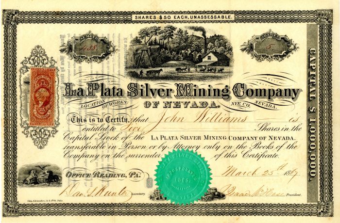 La Plata Silver Mining Co. of Nevada - Stock Certificate