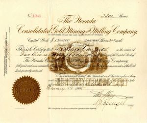 Nevada Consolidated Gold Mining and Milling Co. - Stock Certificate