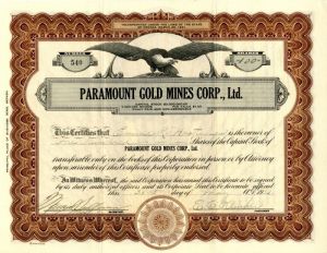 Paramount Gold Mines Corp., Ltd. - Stock Certificate